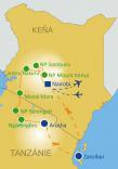 mapka Keňa+Tanzánie